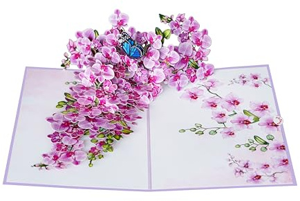 PQ Bees Orchid 3D Birthday Cards for Women, Mothers Day Cards, 6x8in Pop Up Gift Card for Mom, Wife, Her, Daughter, Sister, Grandma (Orchid Blossom 6x8).