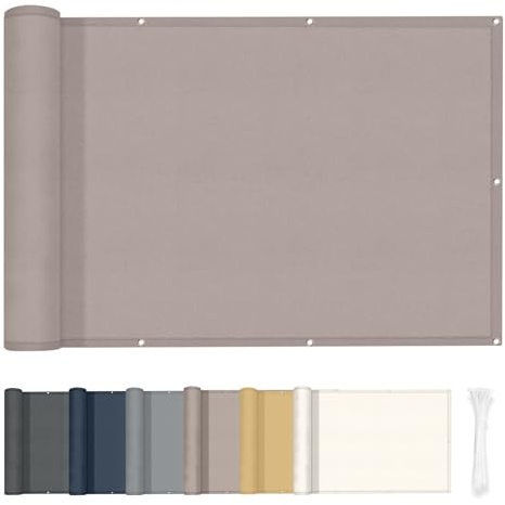 HENG FENG Balkon Sichtschutz 90x200cm, Balkonverkleidung für Blickschutz & Privatsphäre auf Terrasse & Garten, Wasserabweisend, Wetterfest, 95% UV-Schutz, 160g/㎡ PES inkl. Kabelbinder, Taupe