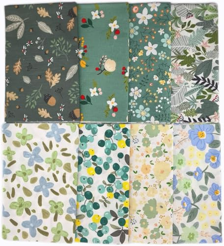 CraftsFabrics Paquete de 8 paquetes de tela floral azul, 100 % algodón, 25 x 25 cm de ancho, cuadros de tela precortados para acolchar, artes, manualidades, proyectos de bricolaje