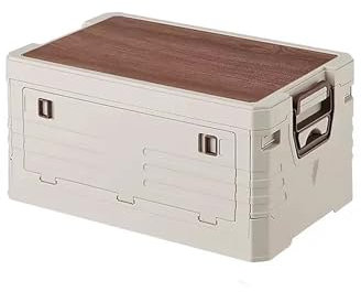 SFGTY für Abarth 695 Rivale 175 Anniversary/695 Xsr Yamaha Faltbare Campingbox Aufbewahrungsboxen Stapelbare Aufbewahrungsbehälter mit Deckel für Outdoor Camping Auto Kofferraum,Beige-35L