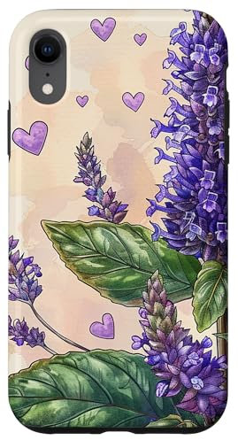 iPhone XR Anise Hyssop Flowers With Hearts Around Boho Style Graphic Case