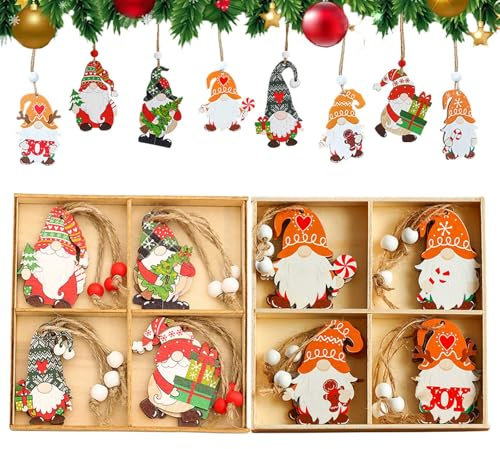 Addobbi Natalizi In Legno,24 Pezzi Decorazioni Natalizie Per Albero Con Corda,Addobbi Albero Natale,Addobbi Per Albero Di Natale,Ciondoli Natalizi In Legno Decorazioni
