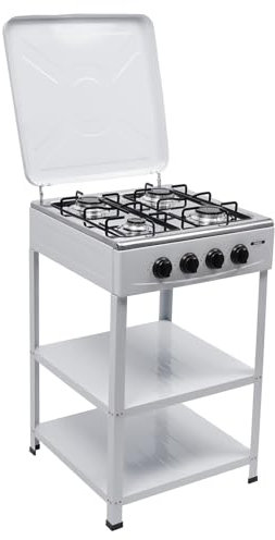 Garbenat Cocina de gas natural independiente con 4 quemadores, 50 cm, cocina de gas independiente con estantería de 2 niveles, estufa de gas natural para actividades al aire libre (blanco)