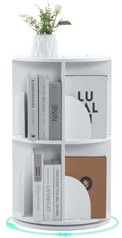 Mingone Bücherregal Drehbar Standregal Klein Regal Rund Beistelltisch mit Stauraum für Wohnzimmer Schlafzimmer Arbeitszimmer Büro, Weiß