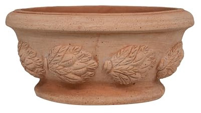 Biscottini Maceta de terracota artesanal fabricada en Italia, 30 x 14 x 30 cm – Maceta redonda para plantas – Macetas decorativas para exterior e interior – Cuenco de terracota para flores – Maceta