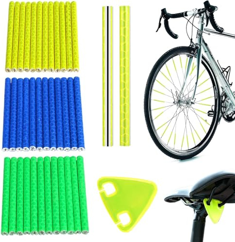 HSYTEK 36 reflectores de radios de bicicleta para niños, con 1 colgante triangular reflectante, 360° multicolor, ojos de gato, bicicleta, radios, reflectores para decoración de Dirt Bike