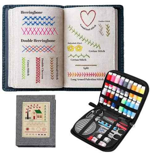 Ryfpdml Embroidery Stitch Book, Creative Embroidery Sewing Guide with Needle Thread Tool Sewing Books for Beginners Mini Sewing Kit for Beginner Sewing Enthusiast All (E)