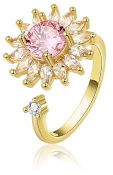 VYYU Fidget Ring for Women Teens Girls - Gold Anxiety Relief Stress Open Rings Calm Carry for Anxiety | Reliever Spinner Stress Relief Gifts for Wife Girlfriend Daughter Friends, Pink