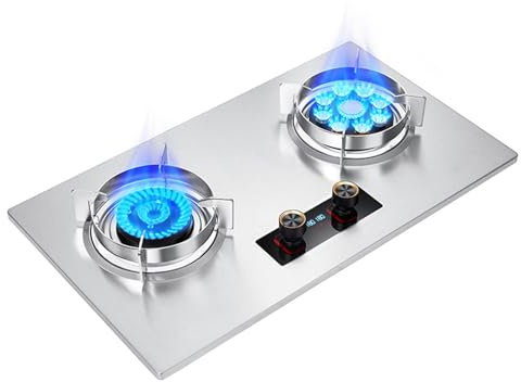 Fornello a gas portatile da 5,2 KW con 2 fuochi, timer bifacciale da 180 minuti, piano cottura indipendente in acciaio inox