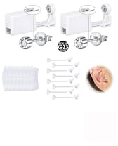 WillTen G23 Titanium Ear Piercing Kit Silver, 2Pack Disposable Ear Piercing Guns with Preloaded 4mm Diamond Studs, Self At-Home Kit for Lobe Cartilage Helix with Waterproof Covers Clear Studs