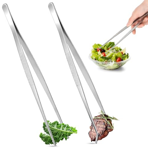 2pcs Pinzas de Cocina Extralargas de 12 Pulgadas, Acero Inoxidable para Chef - Ideales para Parrilla, Servir Alimentos, Pasta, Ensalada y Uso Culinario
