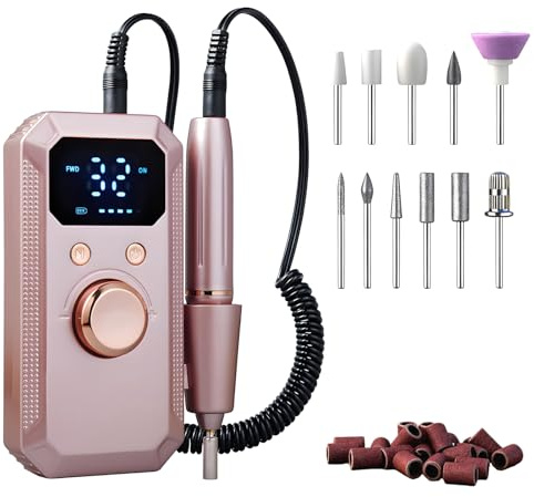 YOBWOK Ponceuse pour Ongles Portable Professionnelle 40000 RPM, Lime à Ongles Electrique Rechargeable pour Enlever et Polir le Gel Acrylique Ongles,Perceuse à Ongles avec Kit de Salon,Doré