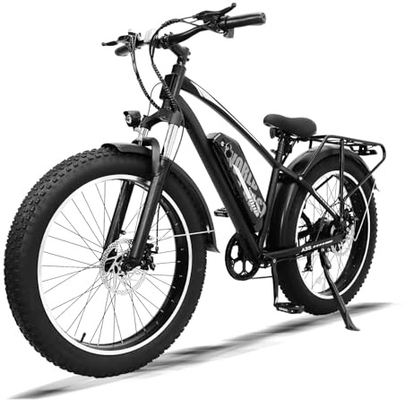 YOBACARID Bicicleta eléctrica para adultos, 26 × 4 pulgadas Fat Tire Offroad bicicleta eléctrica con batería de 48 V 13 Ah, 7 velocidades hasta 25 km/H y alcance de 45 – 65 km (negro)