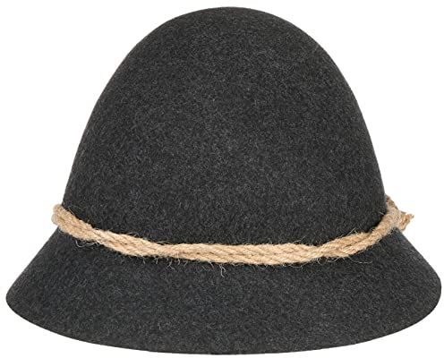 Hutshopping Schinderhannes Oktoberfest Trachtenhut Damen/Herren/Kinder - Wanderhut aus Wollfilz - Schützenhut mit Kordelgarnitur - Filzhut Winter/Sommer - Oktoberfesthut anthrazit 58 cm