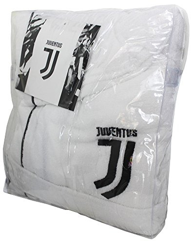 NUOVO LOGO ACCAPPATOIO CON CAPPUCCIO UFFICIALE FC JUVENTUS TG S M L XL XXL BIANCO NERO 100% MICRO SPUGNA PURO COTONE UOMO (L - 48 / 50)