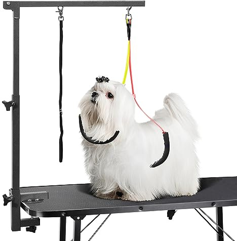 Foldable Dog Grooming Arm with Clamp Suit Different Dog Grooming Bench | Portable Arms - 33.5 inch Height Adjustable and Free Two No Sit Haunch Holder for Large and Small Dogs,Cats Grey