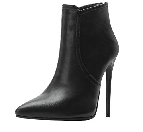 Birdsight Bottine Femme Courtes Hiver Ankle Chaud Zip Talon Haut Aiguille Bottes Cheville Bout Pointu Chaussures Boots Shoes Eclair Derrière Winter Bootie Warm Stiletto Sexy 12CM（Noir，37）