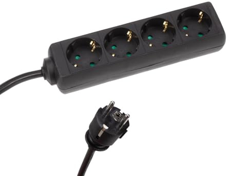 HQ-Power Steckdosenleiste, 4 Schutzkontakt-Steckdosen, Kabel 5 m, 3G2.5, Schrumpfschlauch zum Etikettieren, Innenbereich, Schwarz