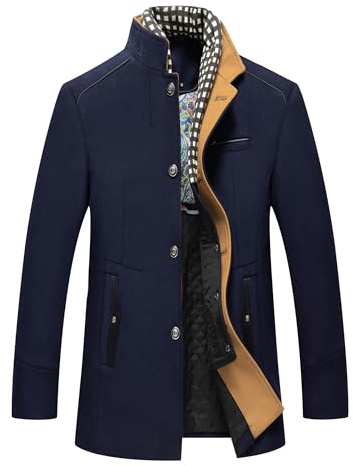 APTRO Mens Jacket Winter Wool Coats Warm Casual Overcoat Outwear Business Trench Jacket with Scarf 2104 Navy M