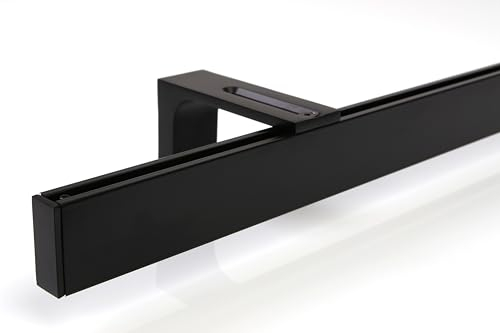 Deco-Raum Gardinenstange auf Maß Innenlauf eckig Wandbefestigung Wandträger mitte Lauf 8,3cm Vorhangstange Flächenvorhang Schiene Innenlaufstange für Vorhänge Schwarz 290cm