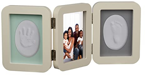 Relaxdays Baby Gipsabdruck Set mit Bilderrahmen, Handabdruck, Fußabdruck & 1 Foto, Babyabdrücke, HxB: 21 x 49 cm, Creme