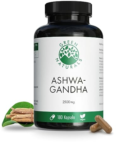 Ashwagandha Wurzelextrakt - Hochdosiert: 2500mg & 127mg Withanolide - 2 Monate Vorrat (180 Kapseln) - 100% Vegan & Ohne Zusätze - Green Naturals®