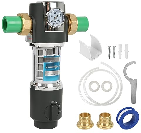 Rückspülfilter, Wasser Vorfilter Sedimentfilter, Wasserfilter Wiederverwendbare, Spin Down Sediment Wasserfilter, Ausspülbarer Feinfilter Water Filter für Brunnenwasser Schlauch (3/4 Thread, Grau)