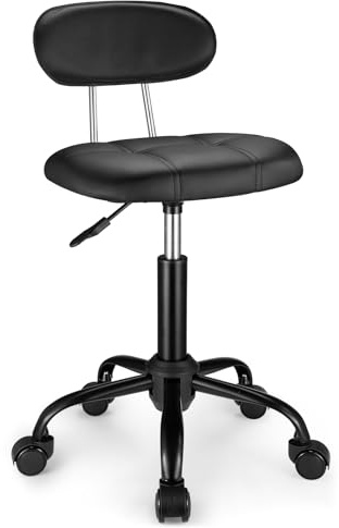 FNZIR Square Rolling Stool with Backrest Height Adjustable Swivel Stool Chair with Wheels Black, HT106B