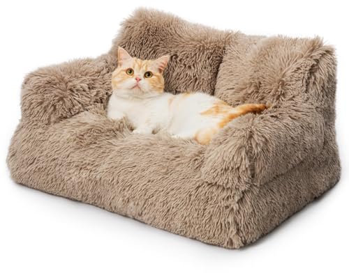 MEWOOFUN stilvoll katzenbett katzensofa flauschig - 76x45cm katzenbett große Katzen Plush katzencouch für kleine Hunde und Katzen Abnehmbar und waschbar (braun)