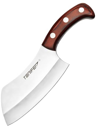 TONIFE Kochmesser, Profi Küchenmesser Fleischhackebeil Metzgermesser mit Holzgriff, Klingenlänge 16cm Hackmesser für Küche und Restaurant