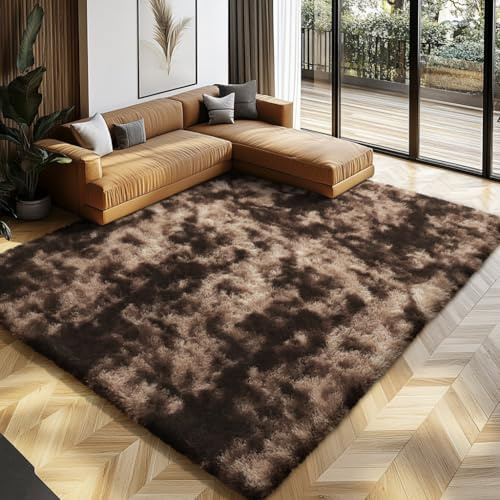 Shag Area Rugs for Bedroom Living Room,8X10 Ultra Soft Fluffy Area Rugs for Dorm,Indoor Carpet Nursery Rugs for Kids Girls Room Home Decor, Mottling Brown