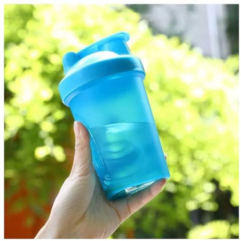 CHNLML Bouteille shaker protéinée de 400 ml avec boule de mélange, anti-fuite, sans BPA, pour salle de sport, entraînement, mélangeur de jus (bleu / bleu, 473,6 g - 400 ml)