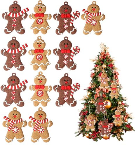 12 Stück Weihnachtsbaumschmuck,LebkuchenmäNnchen,Weihnachtsbaum Deko,Christbaumschmuck Lebkuchen,Weihnachten Baumschmuck Christmas,Weihnachtsschmuck Lebkuchenmann Decoration,Anhänger Aufhängen