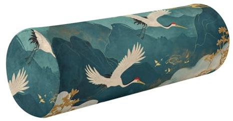 Amooorous Pavilions Landscapes and Cranes Decorative Bolster Pillows for Sofa Decorative Neck Roll Pillow Round Pillow Inserts Round Cylinder Pillow Round Pillow Covers with Zipper