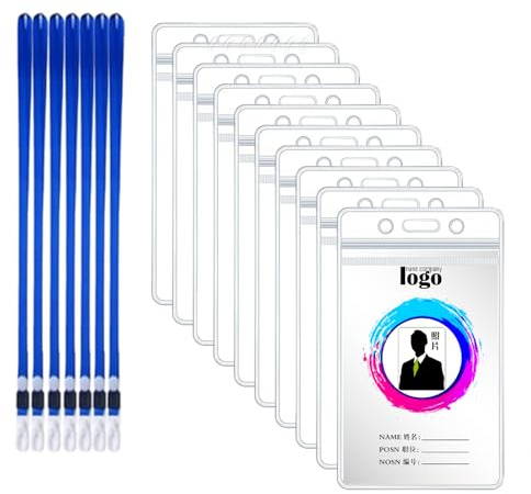 50 transparente PVC-Kartenhüllen/Ausweishüllen mit Lanyards – Wasserdichte Kartenhalter/Ausweishalter für Messen, Firmen und Schulen (vertikal)