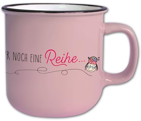 Frida's Ullhus jumbo kopp #7 rosa med slogan Bara en rad ... motivmugg vintage gåva stickning virkning ull garn 350 ml