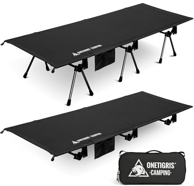 OneTigris SUPRANUBIS Lit de camp pliable 190 x 70 cm, portable, léger, lit de camping, jusqu'à 150 kg, pour tente, extérieur, voyage, jardin, bureau (noir)