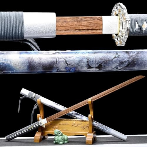 Katana in legno wenge naturale, bokken fatto a mano, fodero in legno con motivo dipinto, spada dritta samurai in legno per regali, esposizioni, allenamento kendo, cosplay, oggetti di scena-103CM