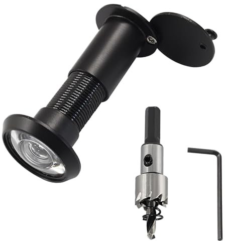 Cache Trou pour Porte D'entrée, Judas de Porte avec Brise Vue, 1 Set de Judas de Porte en Alliage de Zinc, avec Perceuse, Grand Angle 220°, pour Maison, Bureau, Hôtel, Noir