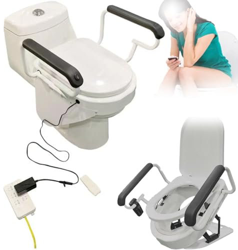 YANGYMM Elevador de Asiento Inodoro EléCtrico, Elevador de Asiento Inodoro Ajustable, con Manija ElevacióN, FuncióN de Secado, Carga MáXima De 330 LB, Inodoro Elevado Enchufable con Control Remoto