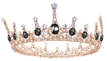 Hoshisea Corona di Strass Nero e Oro, Corona Nuziale Diadema, Copricapo da Sposa per Concorsi di Bellezza, Matrimoni e Feste
