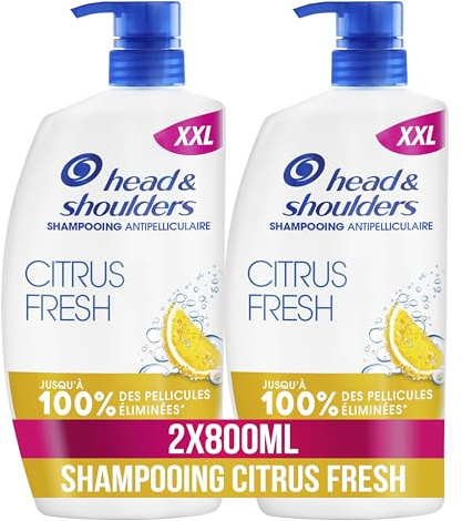 Head & Shoulders Citrus Fresh Shampoing Antipelliculaire Pour Cheveux Gras Avec Pompe 2x800ml. Jusqu'à 100% Des Pellicules Éliminées, Cliniquement Prouvé. Usage Quotidien