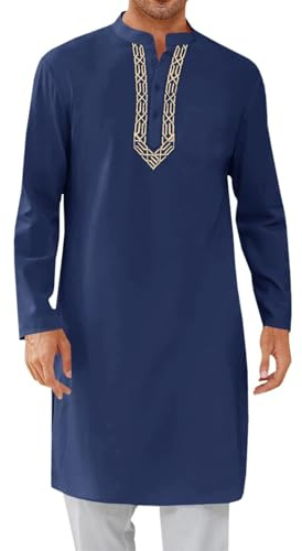 RUMAOZIA Abbigliamento Marocchino Uomo Abaya Uomo Kaftan Cotone Abbigliamento Islamico per la Preghiera per Uomini Burka Araba Abbigliamento Ramadan Uomo Vestiti Musulmani Maniche Lunghe Tuniche Retrò