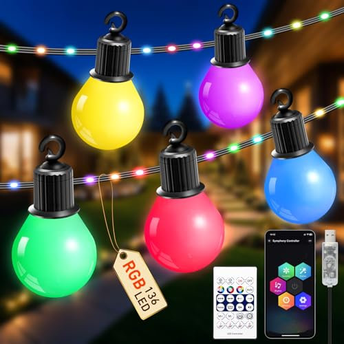 Taormey USB LED Lichterkette Außen,20M RGB Outdoor Lichterkette,G40 Glühbirnen mit Timer IP67 Wasserdicht Lichterketten Aussen für Balkon Garten Hochzeit Party