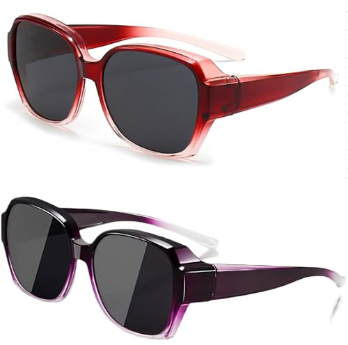 YcsRnn 2 Pcs Over Glasses Sunglasses Womens, Sunglasses Over Glasses, Over Sunglasses For Women, Polarised Trendy Square Oversized Anti Glare, for Driving UV Protection Men and Women