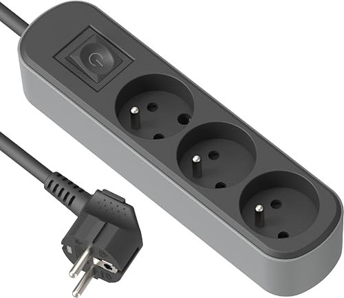 Electraline 32025 Bloc Multiprise Prima 3 Prises 16A avec Interrupteur, Longueur 1.5 Mètres, Noir/Gris