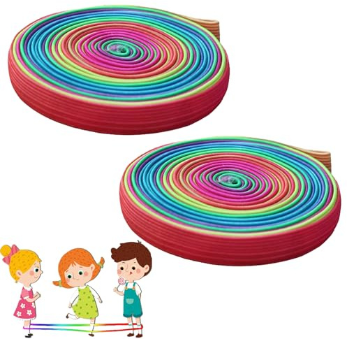 2 Rollen Gummitwist,Twister Spiel für Kinder,Twister Spiel,Gummitwist Kinder,Gummi,6 Meter Lang, Regenbogenfarben,Geeignet für Springspiele Drinnen und Draußen, Geeignet für Jungen und Mädchen