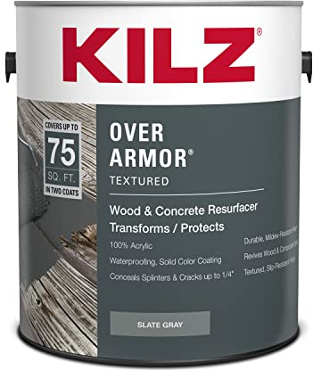 KILZ Over Armor Solid Color Exterior Resurfacer, Textured Coating, Slate Gray, 1 Gallon