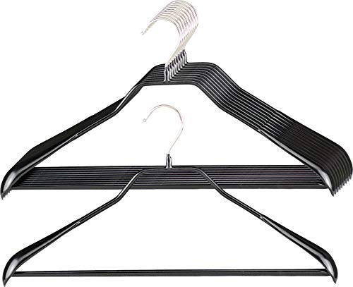 MAWA Percha Universal, 10 Piezas, con Soporte para Pantalones, Prendas Exteriores, Abrigos, Chaquetas y Pantalones, Gancho Giratorio, con Revestimiento Antideslizante, 46 cm, Negro