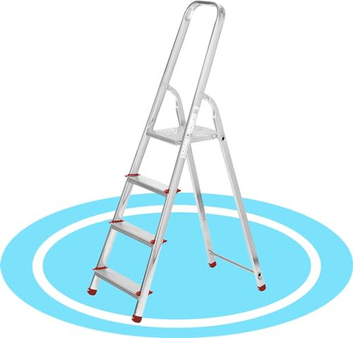 packer PRO Escaleras Plegables Aluminio de Tijera Super Resistente hasta 150Kg, Acero y Aluminio Antideslizantes, Altura de Trabajo hasta 280cm, 4 Peldaños